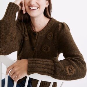 Madewell Olive Cardigan with Floral Accents